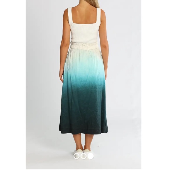 Aje Cosmos Midi Skirt Handpainted Teal Ombre - Picture 8 of 8
